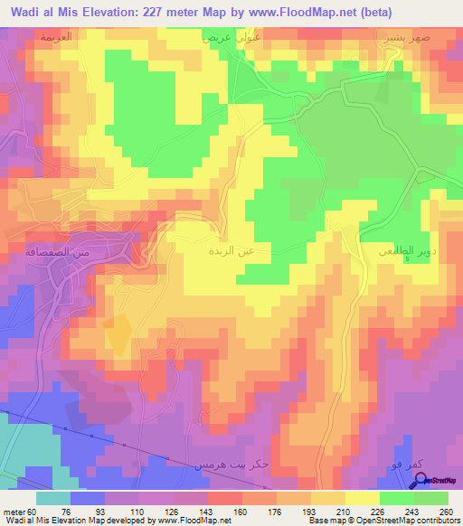 Wadi al Mis,Syria Elevation Map