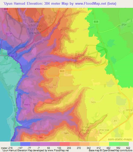 `Uyun Hamud,Syria Elevation Map