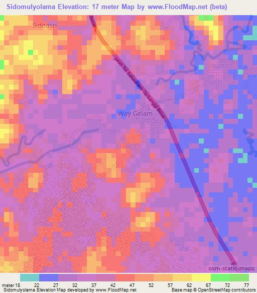 Sidomulyolama,Indonesia Elevation Map
