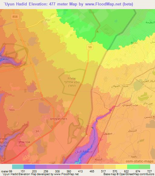 `Uyun Hadid,Syria Elevation Map