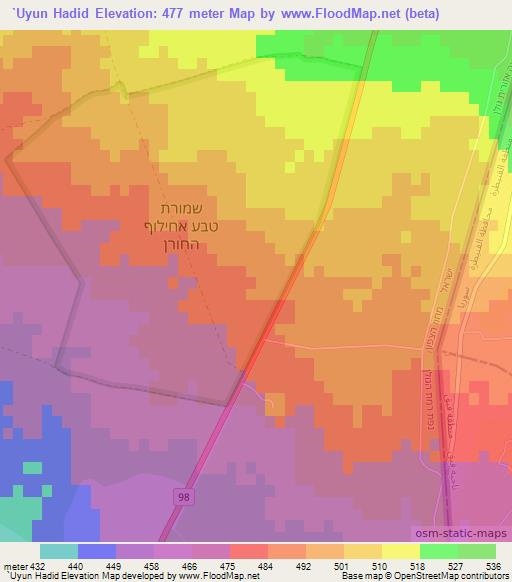 `Uyun Hadid,Syria Elevation Map