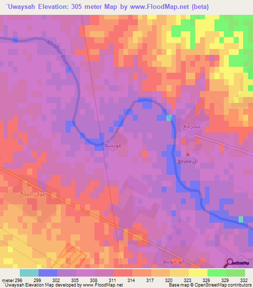 `Uwaysah,Syria Elevation Map