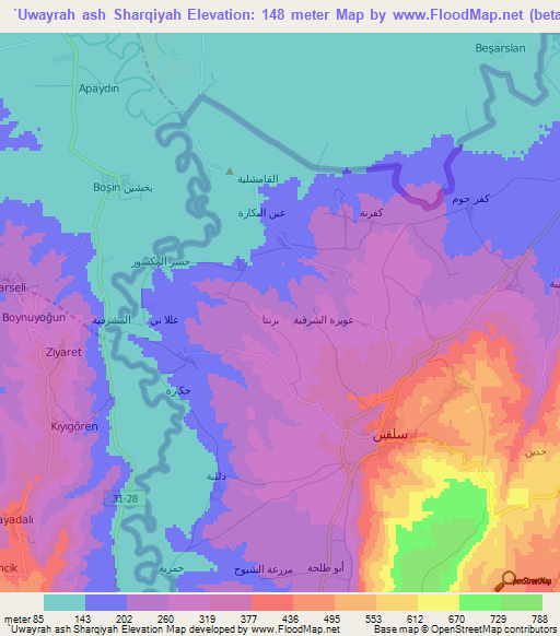 `Uwayrah ash Sharqiyah,Syria Elevation Map