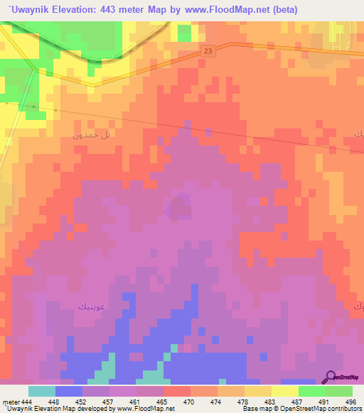 `Uwaynik,Syria Elevation Map