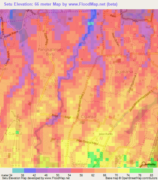 Setu,Indonesia Elevation Map