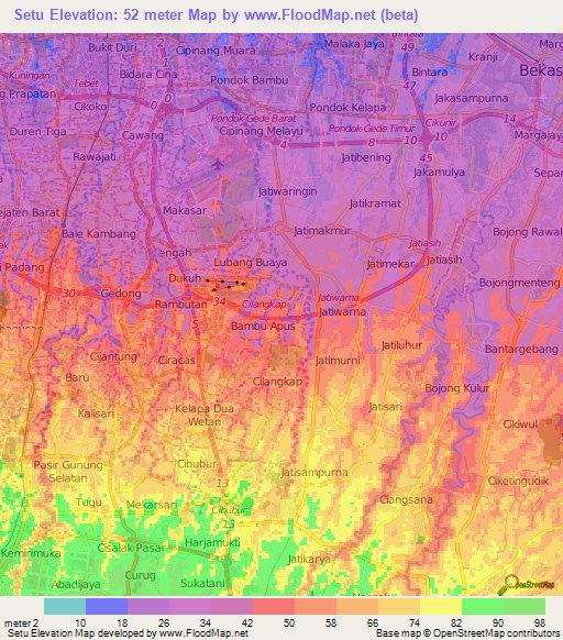 Setu,Indonesia Elevation Map