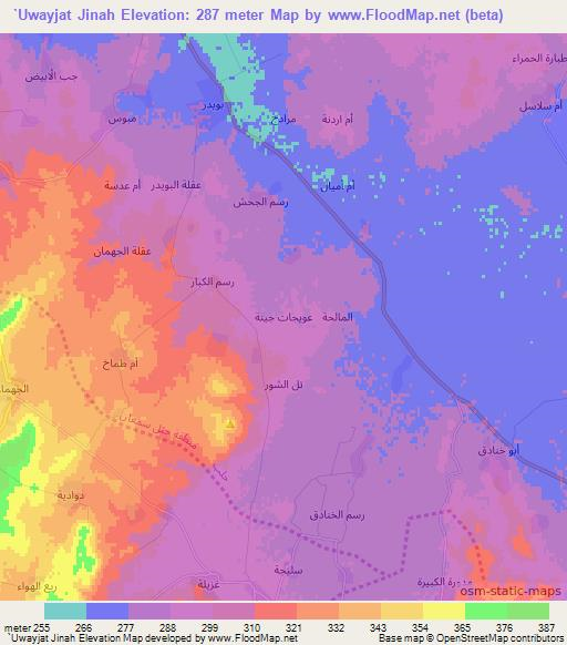 `Uwayjat Jinah,Syria Elevation Map