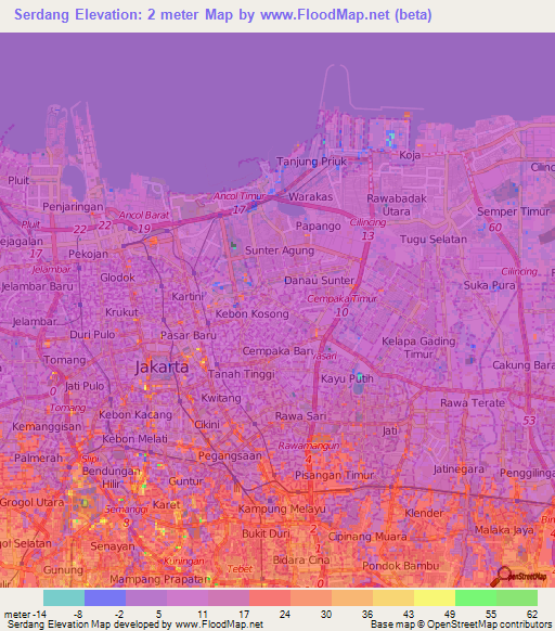 Serdang,Indonesia Elevation Map
