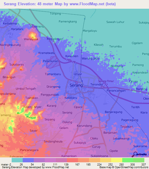 Serang,Indonesia Elevation Map