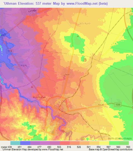 `Uthman,Syria Elevation Map