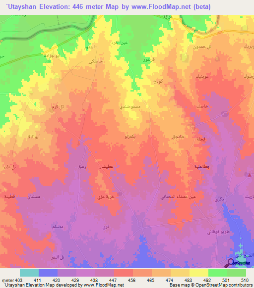 `Utayshan,Syria Elevation Map
