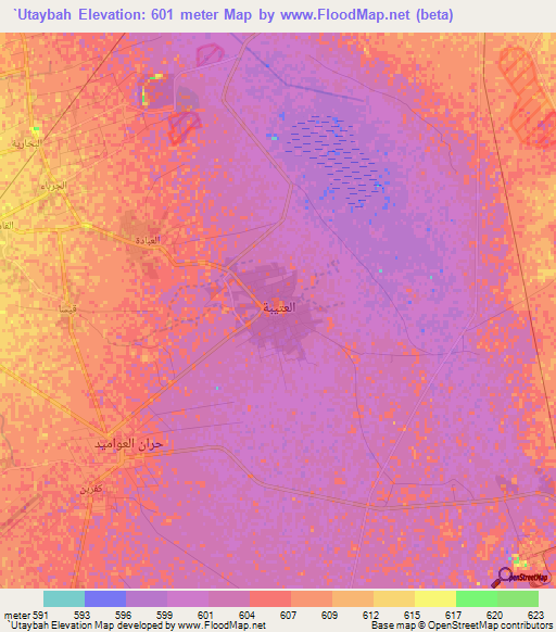 `Utaybah,Syria Elevation Map