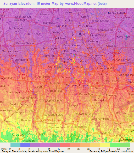 Senayan,Indonesia Elevation Map