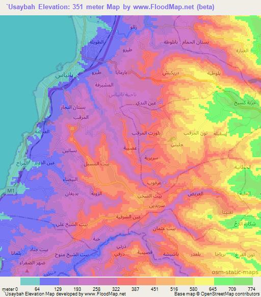 `Usaybah,Syria Elevation Map