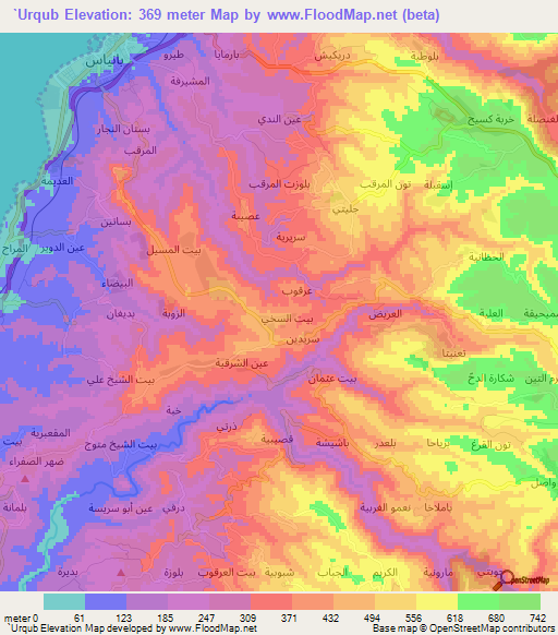 `Urqub,Syria Elevation Map