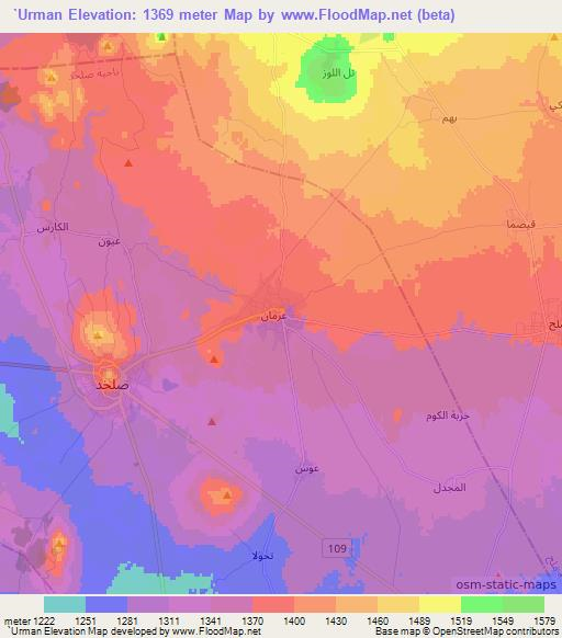 `Urman,Syria Elevation Map