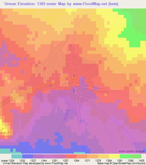 `Urman,Syria Elevation Map