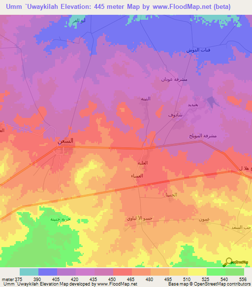 Umm `Uwaykilah,Syria Elevation Map