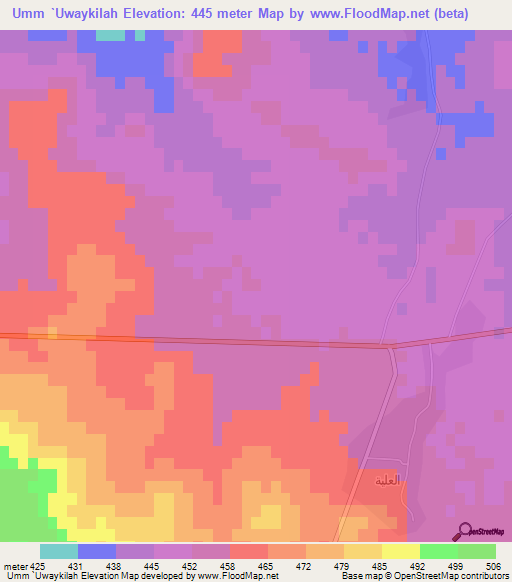 Umm `Uwaykilah,Syria Elevation Map