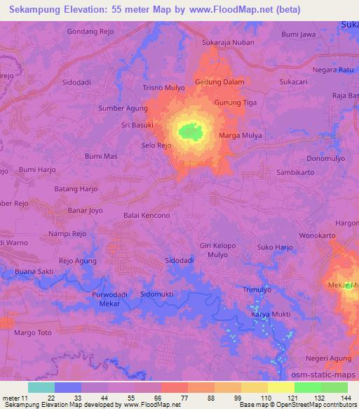Sekampung,Indonesia Elevation Map