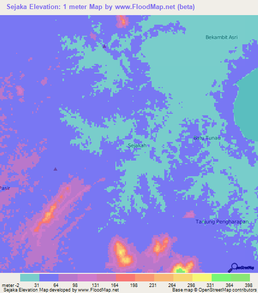 Sejaka,Indonesia Elevation Map