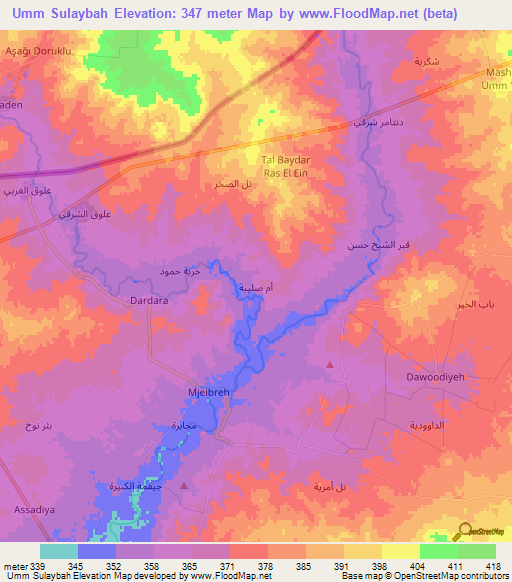 Umm Sulaybah,Syria Elevation Map