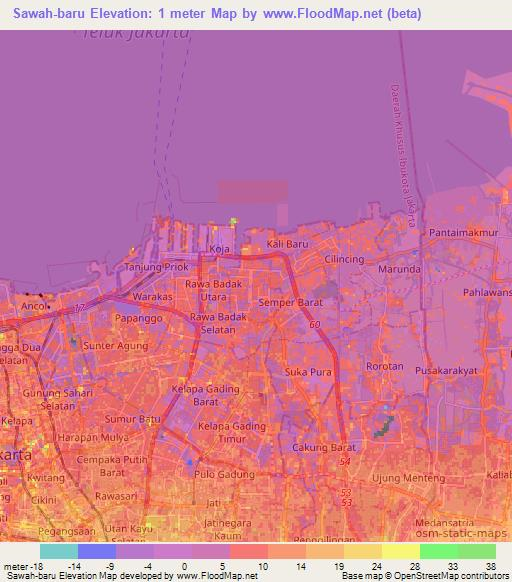 Sawah-baru,Indonesia Elevation Map