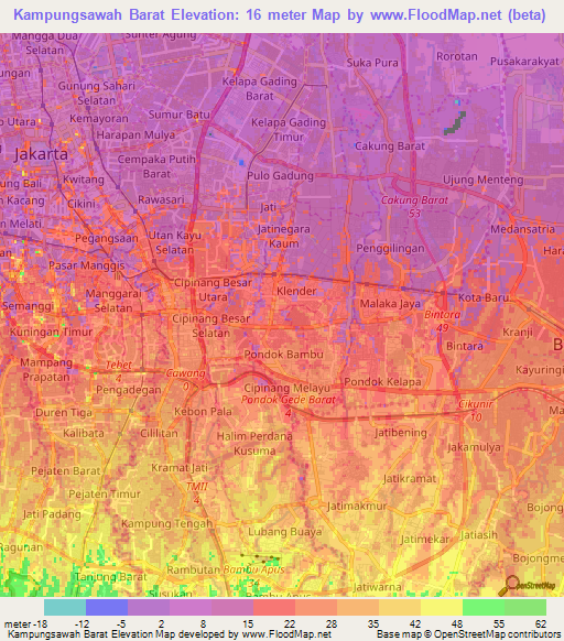 Kampungsawah Barat,Indonesia Elevation Map