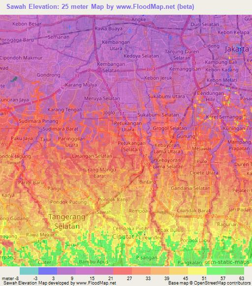 Sawah,Indonesia Elevation Map