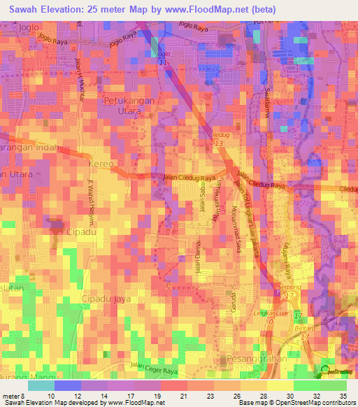 Sawah,Indonesia Elevation Map