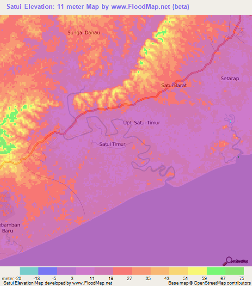 Satui,Indonesia Elevation Map
