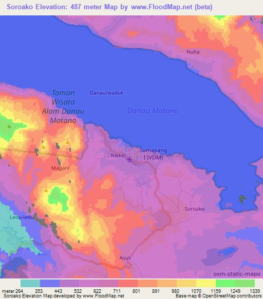 Soroako,Indonesia Elevation Map