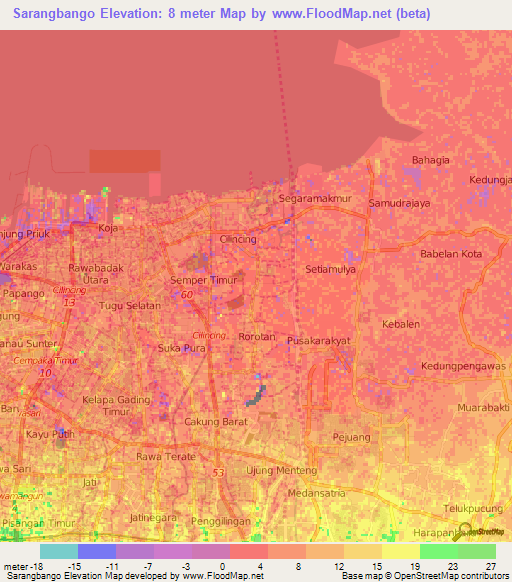 Sarangbango,Indonesia Elevation Map