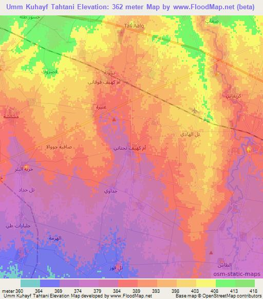 Umm Kuhayf Tahtani,Syria Elevation Map