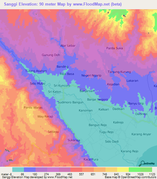 Sanggi,Indonesia Elevation Map