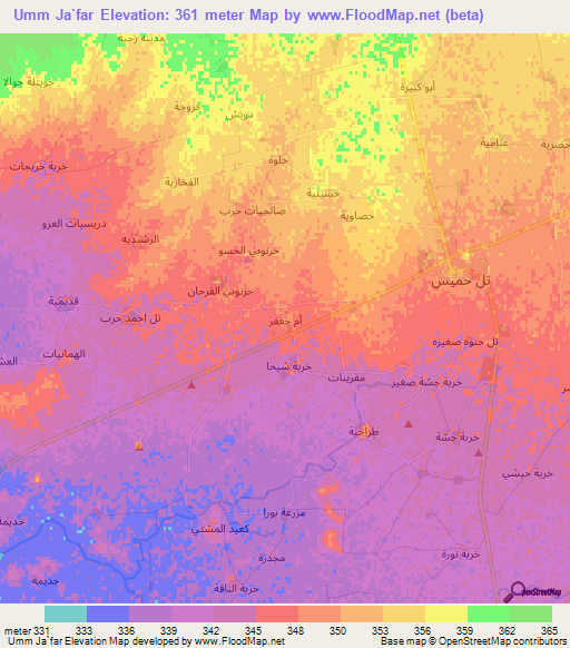 Umm Ja`far,Syria Elevation Map