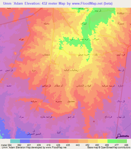 Umm `Adam,Syria Elevation Map
