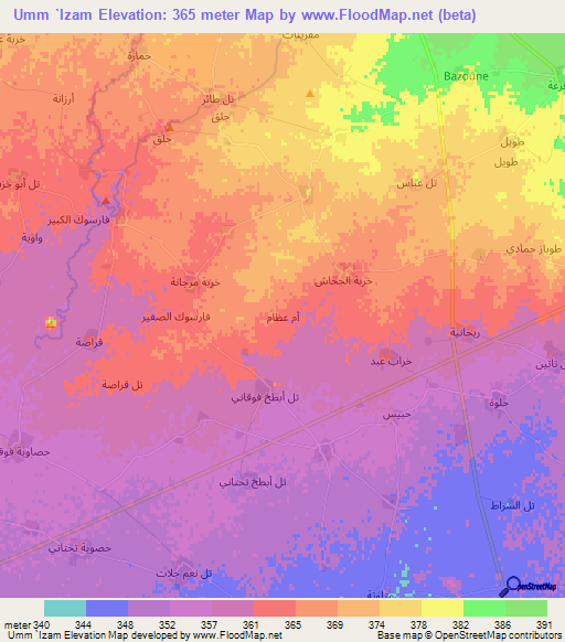 Umm `Izam,Syria Elevation Map
