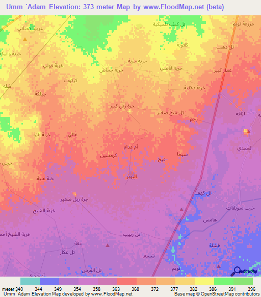 Umm `Adam,Syria Elevation Map