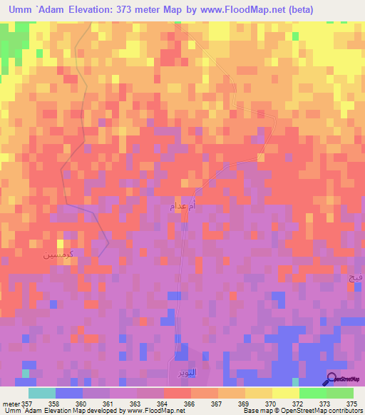 Umm `Adam,Syria Elevation Map