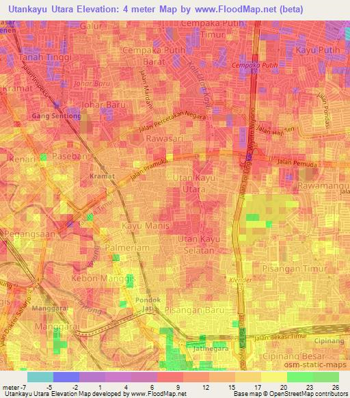 Utankayu Utara,Indonesia Elevation Map