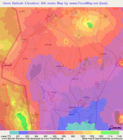 Umm Batinah,Syria Elevation Map