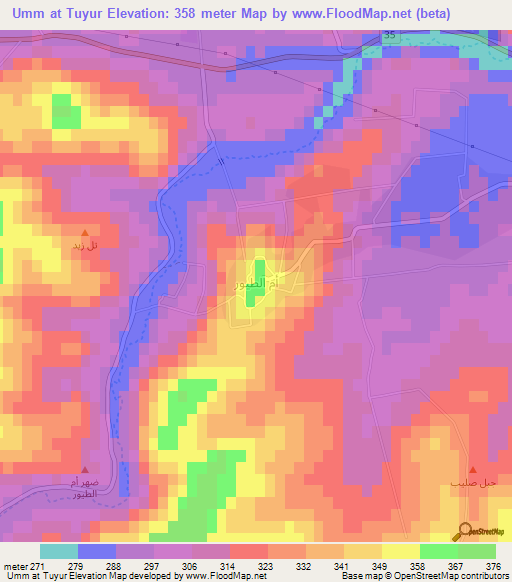 Umm at Tuyur,Syria Elevation Map