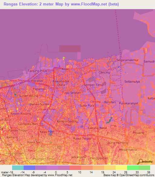 Rengas,Indonesia Elevation Map