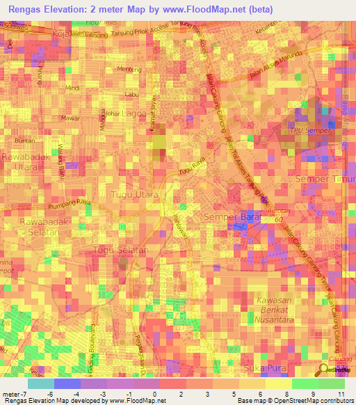 Rengas,Indonesia Elevation Map