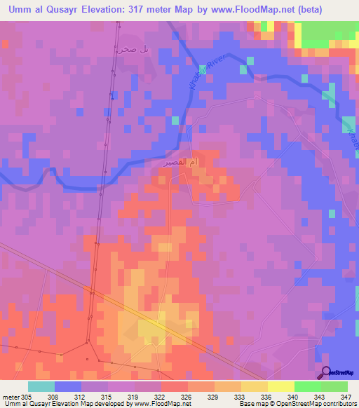 Umm al Qusayr,Syria Elevation Map