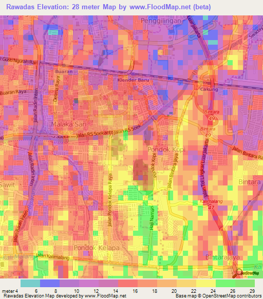 Rawadas,Indonesia Elevation Map