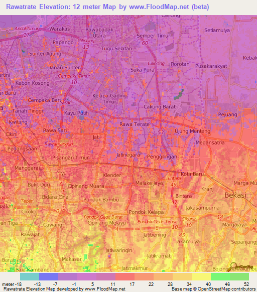 Rawatrate,Indonesia Elevation Map