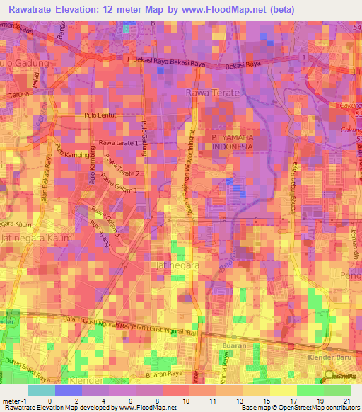 Rawatrate,Indonesia Elevation Map