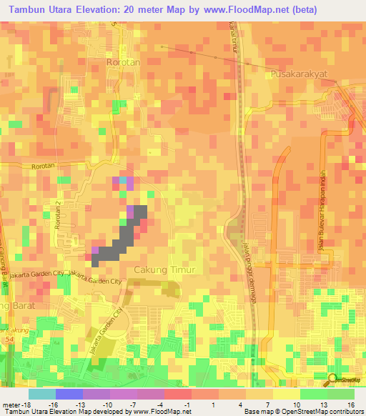 Tambun Utara,Indonesia Elevation Map